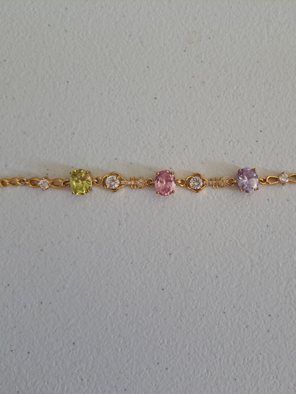Gold Multicolor Gemstone Bracelet - Pink, Green, Lavender Accent Stones